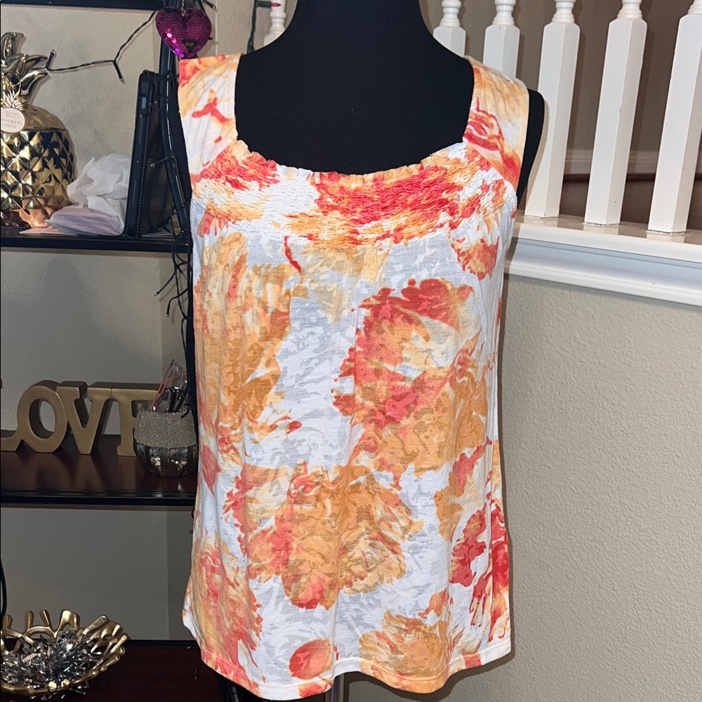 INC International Concepts Orange and White Floral Tank Top